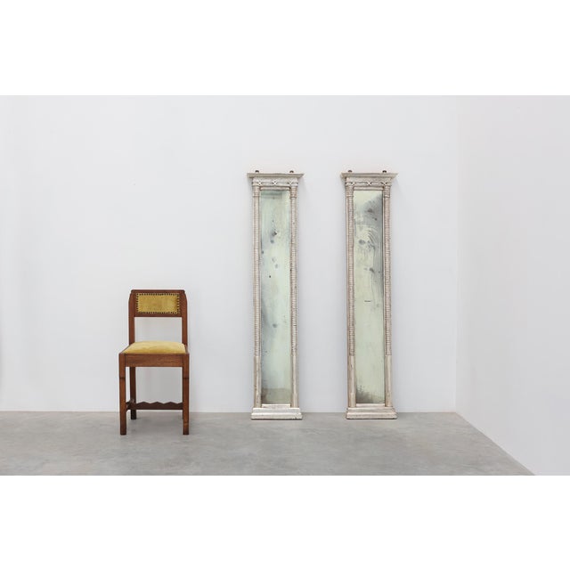 Neoclassical Silver Leaf Pier Mirrors with Ringed Columns and Cornice, Italy, 1850, Set of 2 For Sale - Image 3 of 13