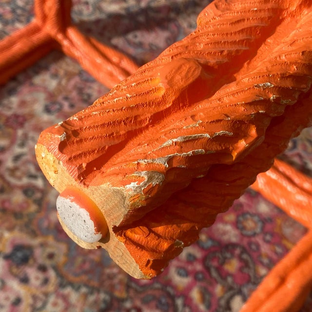 Vintage Orange Lacquered Carved Faux Bois Square Center or Side Table For Sale - Image 11 of 12