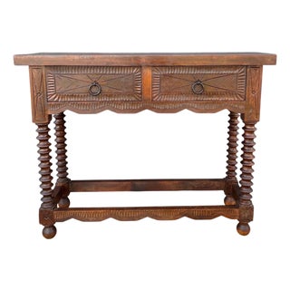 Spanish Console Table with Turned Legs and Carved Drawers, 20th Century For Sale