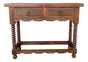 Spanish Console Table with Turned Legs and Carved Drawers, 20th Century