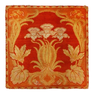 Antique Hooked Silk Rug in Red and Beige Floral Patterns - Rug & Kilim For Sale