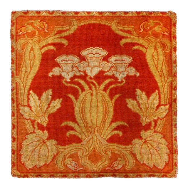 Antique Hooked Silk Rug in Red and Beige Floral Patterns - Rug & Kilim For Sale