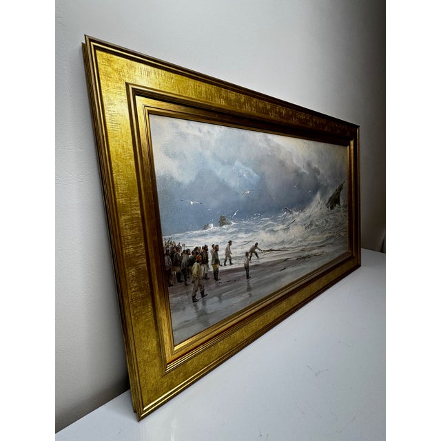 Large Gilt Framed Victorian Painting High Tide Off Trebarwith Strand Beach Dramatic Cornish Shipwreck by Charles Sim Mottram Rba, c.1894 For Sale - Image 18 of 18