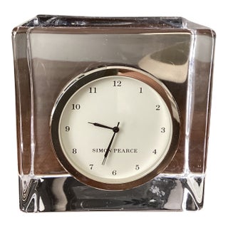 Simon Pearce Woodbury Square Glass Cube Clock For Sale