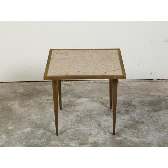 Metal Italian Midcentury Brass Coffee Table with Marble Top and Tapered Legs For Sale - Image 7 of 10