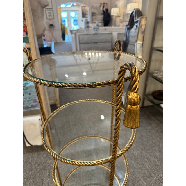 Hollywood Regency 1960s Vintage Iron Rope & Tassel Etagere Stand For Sale - Image 3 of 4