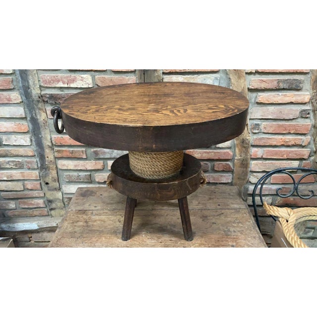 Brown Mid-Century Wood & Rope Oval Gueridon Audoux Minet, Circa 1960 For Sale - Image 8 of 12