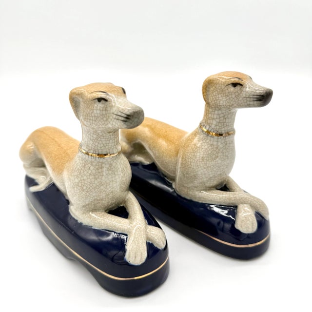 Antique Staffordshire Whippet or Greyhound Ceramic Figurines, a Pair For Sale - Image 4 of 10
