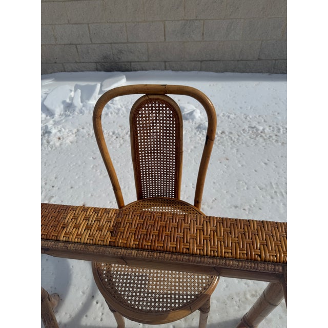 1970s 1970s Palm Beach Style Rattan Dining Set With Glass Top Table and Four Cane Back Chairs For Sale - Image 5 of 12