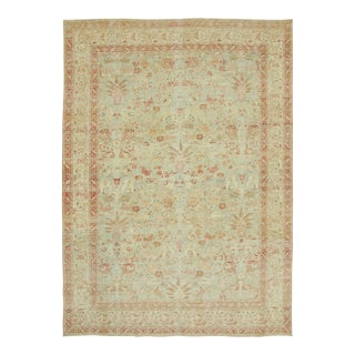Antique Persian Tabriz Rug in Green and Terracotta Floral Design - Rug & Kilim For Sale