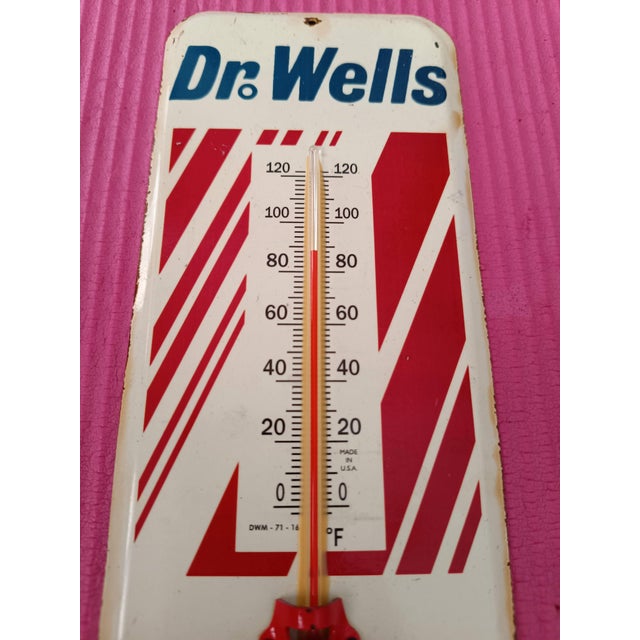 Metal Premium Vintage-Style "Dr. Wells - The Cooler Doctor" Hand-Painted Steel Thermometer Sign For Sale - Image 7 of 13