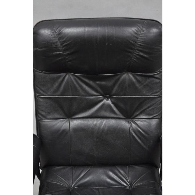Vintage Black Leather Ekornes Stressless Style Swivel Recliner Lounge Chair For Sale In Philadelphia - Image 6 of 17
