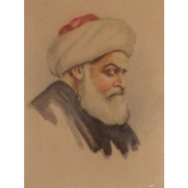 Handsome Oientalist Portraits:Arab Men,1890s Rare Museum Qual Watercolurs Otto Pilny - Set of 2 For Sale - Image 9 of 9