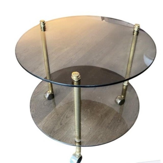 French Brass and Smoked Glass Coffee Table, 1970s For Sale - Image 5 of 6