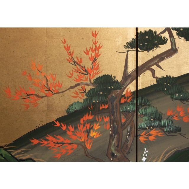 1960s Shōwa Era Japanese Byobu Screen "Autumn Festival Scene by the Bridge" For Sale - Image 12 of 17