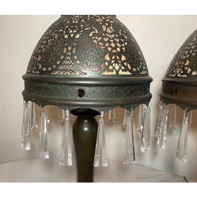 Antique Ornate Patinated Bonze Austrian Reticulated Electric Table Lamps - a Pair For Sale - Image 13 of 18
