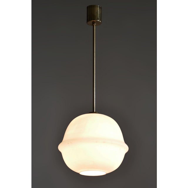 Mid-Century Modern Pendant Light in Brass and Opaline Glass from Kamenický Šenov, 1960s For Sale - Image 6 of 7