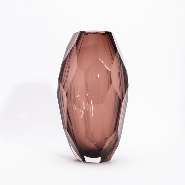 Hand-Blown Murano Modern Tall Faceted Vase in Amethyst Medium For Sale - Image 4 of 10