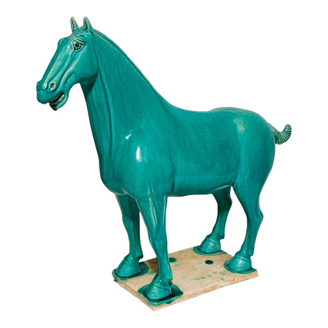 Vintage Ceramic Horse Standing Four Square on Plaque For Sale