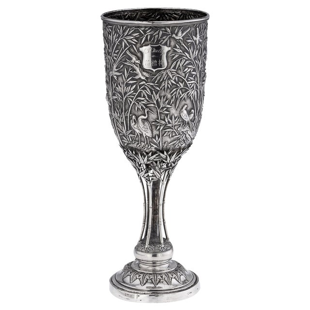 19th Century Chinese Export Silver Goblet from Lee Ching, 1870s For Sale