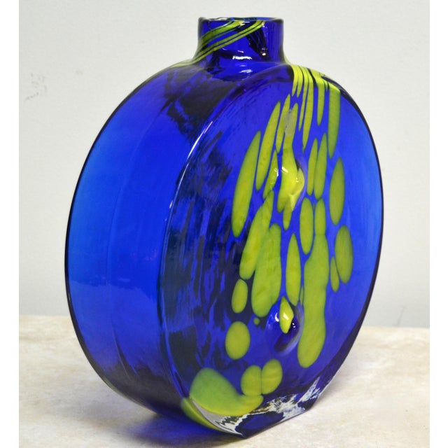 1970s 1974s Jan Gabrhel Chlum U Trebone Blue and Green Glass Vase Vessel Czech Republic For Sale - Image 5 of 10