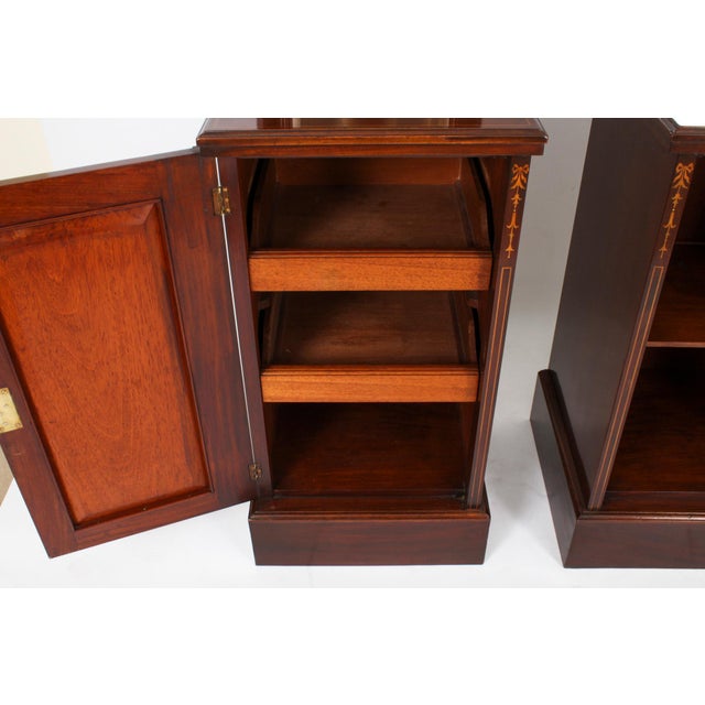 Antique Edwardian Mahogany Marquetry Bedside Chests, Set of 2 For Sale - Image 15 of 18