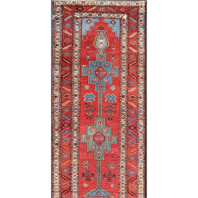 Textile Antique Persian Long Persian Serapi Runner in Wool With Medallion Design 2'9 X 14'5 For Sale - Image 7 of 12