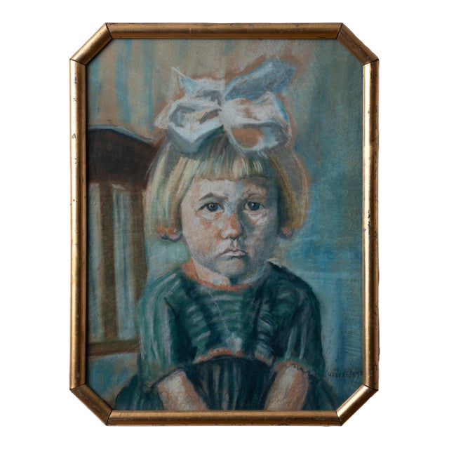 Hans Veenstra Pouty Girl Pastel Portriat, 1922 For Sale