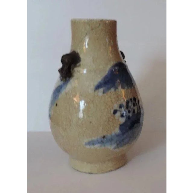 Ceramic 19th Century Chinese Blue & White Crackle Glaze Porcelain Landscape Decoration & Foo Dog Handle Vase For Sale - Image 7 of 11