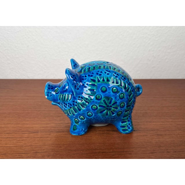 Mid-Century Modern Italian Rimini Blu Pottery Piggy Penny Bank Figurine by Aldo Londi for Bitossi, 1960s, in Very Good...