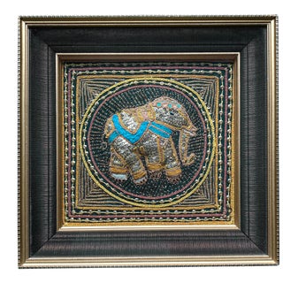 Vintage Late 20th Century Burmese Kalaga Textile Mounted in Shadowbox For Sale