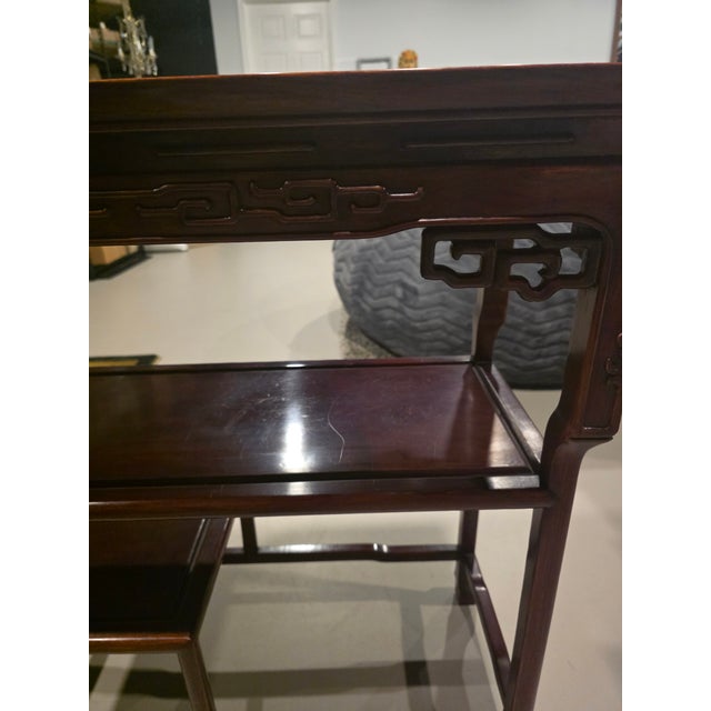 1950s Chinese-Style Hardwood Console Table With Fretwork Apron and Lower Shelf For Sale In Chicago - Image 6 of 7