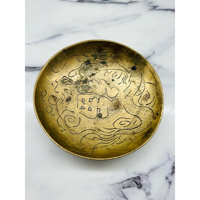 Small Vintage Chinoiserie Brass Dish For Sale - Image 4 of 4