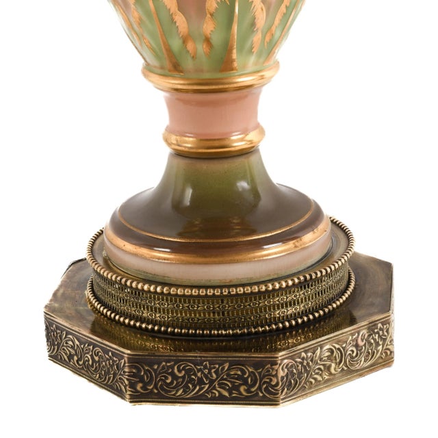 Mid-Century Hand-Painted Italian Porcelain Landscape Urn Lamps – Vintage Rococo Revival Pair (1950s) For Sale - Image 4 of 10