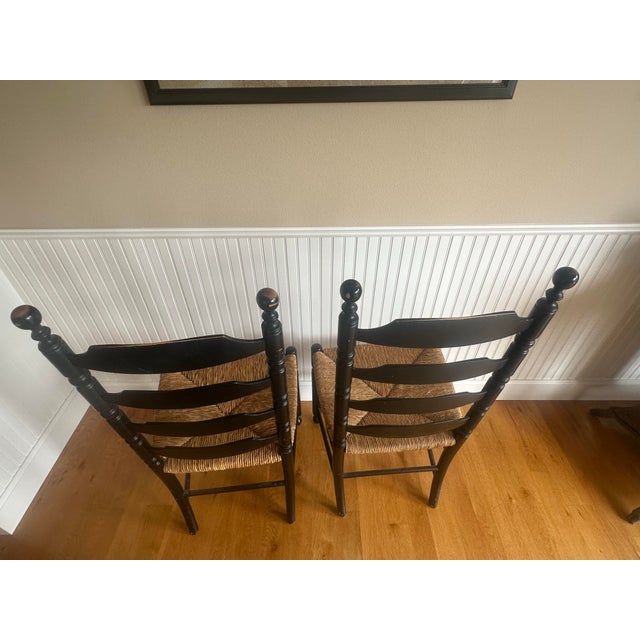 Hitchcock Pair Hitchcock Ladderback Chairs With Rush Seats For Sale - Image 4 of 7