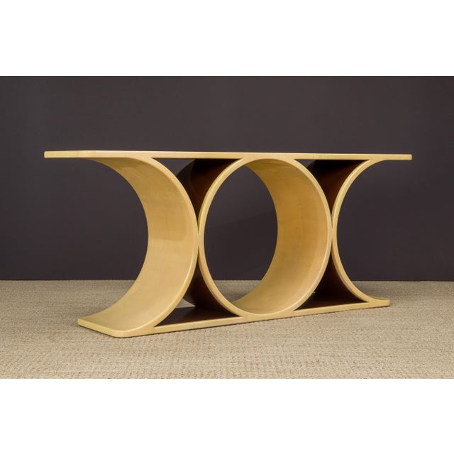 Karl Springer Double JMF' Lacquered Goatskin Console by Karl Springer w COA & Stamped, c 1977 For Sale - Image 4 of 12