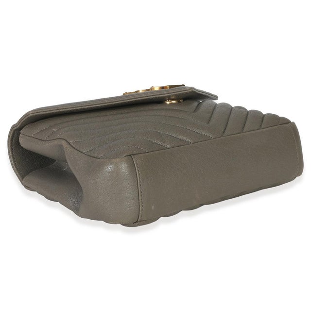 Taupe Sheepskin Matelasse Chevron Monogram Medium College Bag For Sale In New York - Image 6 of 9