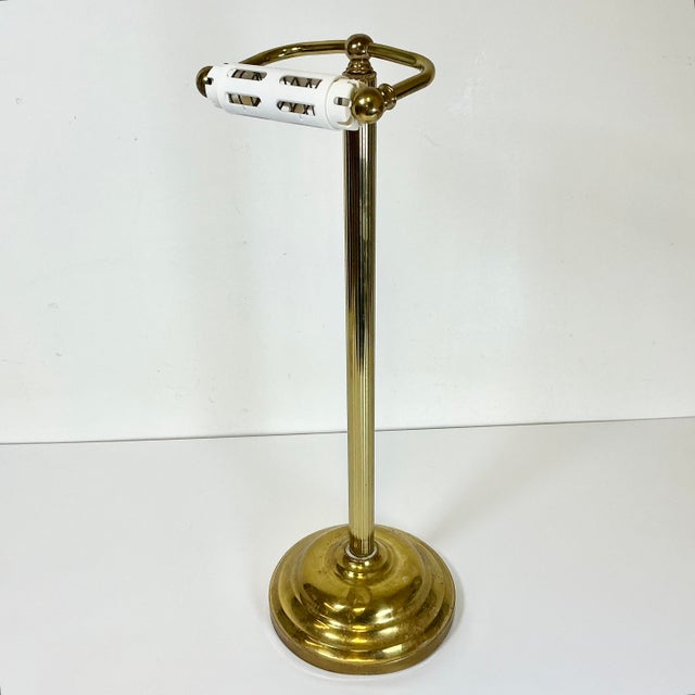 Mid-Century Hollywood Regency Brass Freestanding Toilet Paper Holder For Sale - Image 11 of 12