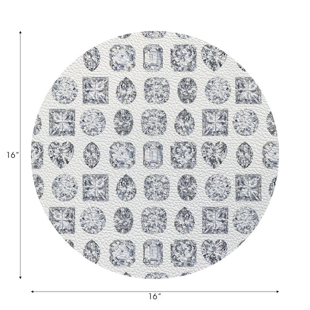 Contemporary Bougie Diamonds Ice Vegan Leather Round Pebble Placemat, Set of 4 For Sale - Image 3 of 5