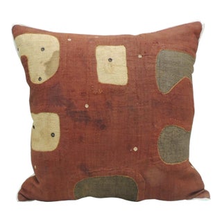 Antique Applique Raffia Brown and Rust Kuba Decorative Pillows Matisse Style For Sale