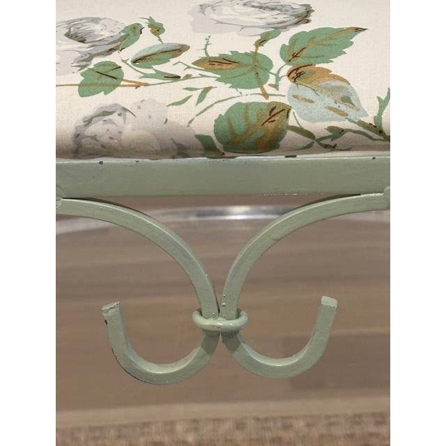 Vintage Iron Foot Stool With Colefax and Fowler “Bowood” Cotton Chintz Upholstered Cushion For Sale - Image 12 of 17