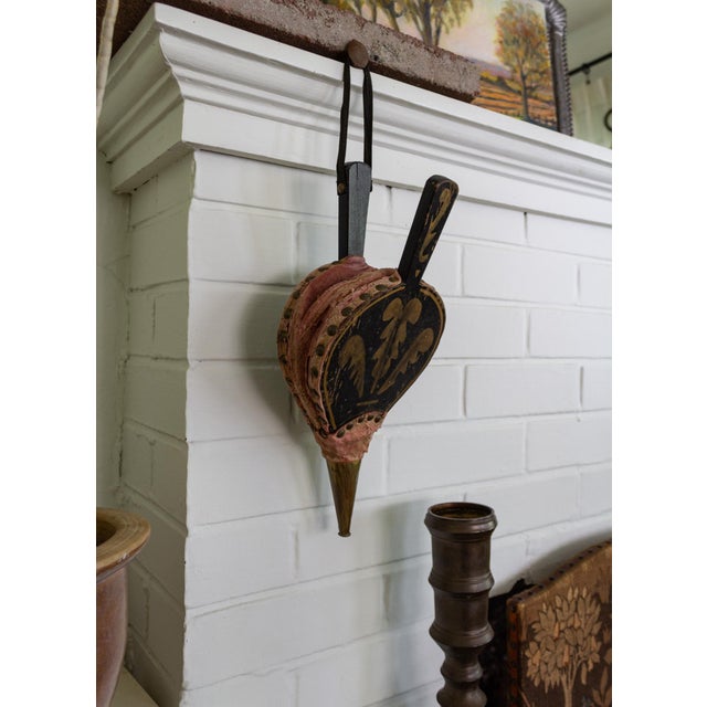 American 19th Century American Federal Painted Fireplace Bellows With Bronze Foliage For Sale - Image 3 of 11