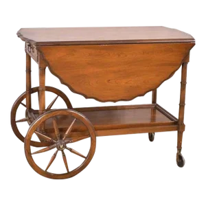 1980s Hekman Drop Leaf Single Drawer 2 Tier Serving Cart