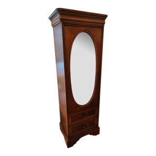 Late 20th Century Narrow Oval Beveled-Mirrored Armoire/Two-Drawer Combination Lexington - Vintage French Louis Philippe-Style For Sale