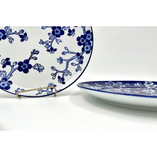 Early 21st Century Williams Sonoma Japanese Garden Cherry Blossom Blue and White Porcelain Plates - Set of 2 For Sale - Image 9 of 9