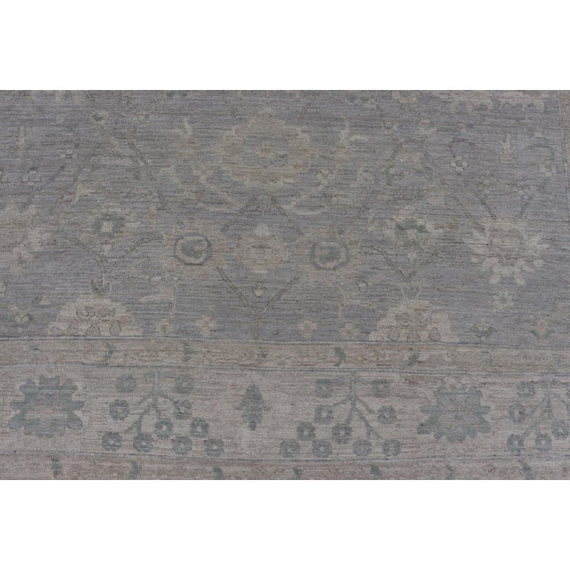 Modern Oushak With Floral Motifs With Cream, Grey, Blue, and Powder Blue For Sale - Image 4 of 12