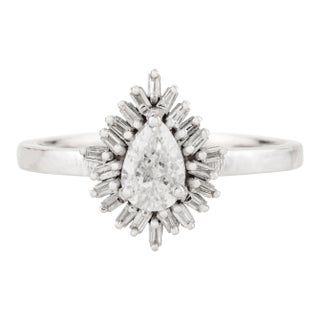 18k Gold Natural Diamond Cluster Pear Engagement Ring for Her Size 6.5 For Sale