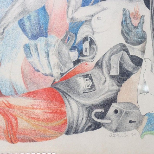 Paper Vintage Surrealist Colored Pencil Drawing “The Annunciation" by Guenther C1966 For Sale - Image 7 of 10