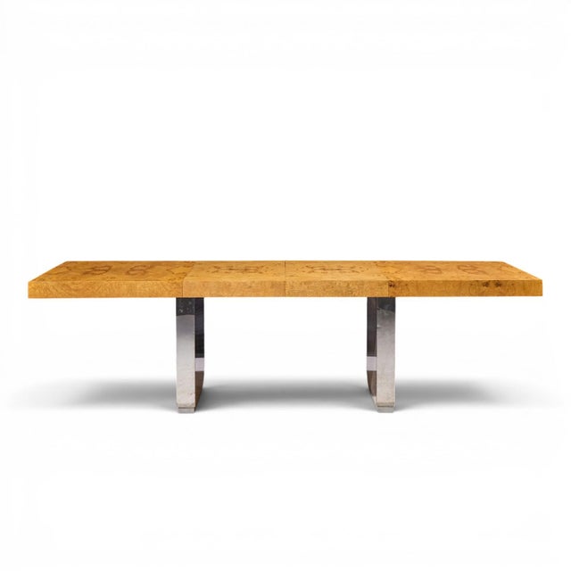 Roger Sprunger for Dunbar Mid Century Burlwood and Chrome Expanding Dining Table with 2 Leaves This table measures: 66...