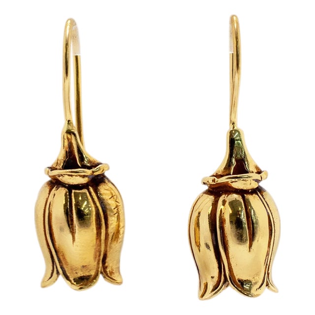 Vintage 14k Yellow Gold Open Floral Drop Earrings, A Pair For Sale